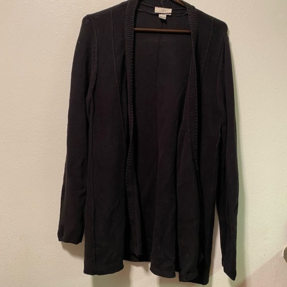 Loft Sweater Cardigan Women’s Size Large Open Front Black